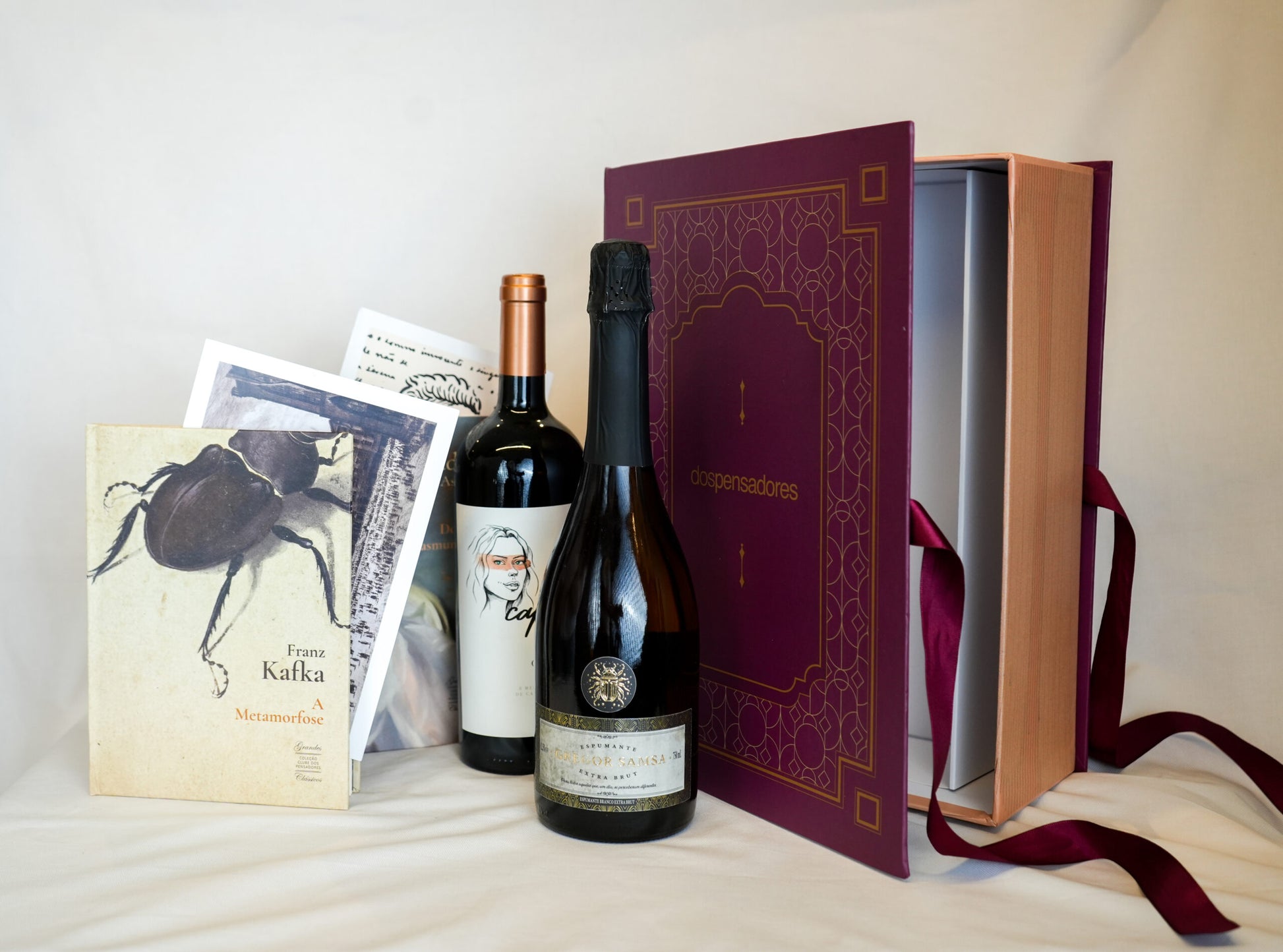 Box Experiência: A Metamorfose + Dom Casmurro — 2 Livros, 2 Cursos, Vinho e Espumante
