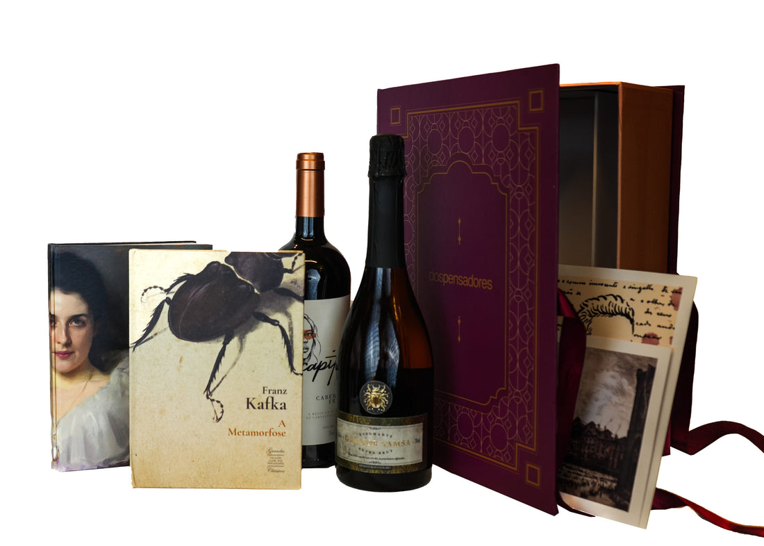 Box Experiência: A Metamorfose + Dom Casmurro — 2 Livros, 2 Cursos, Vinho e Espumante