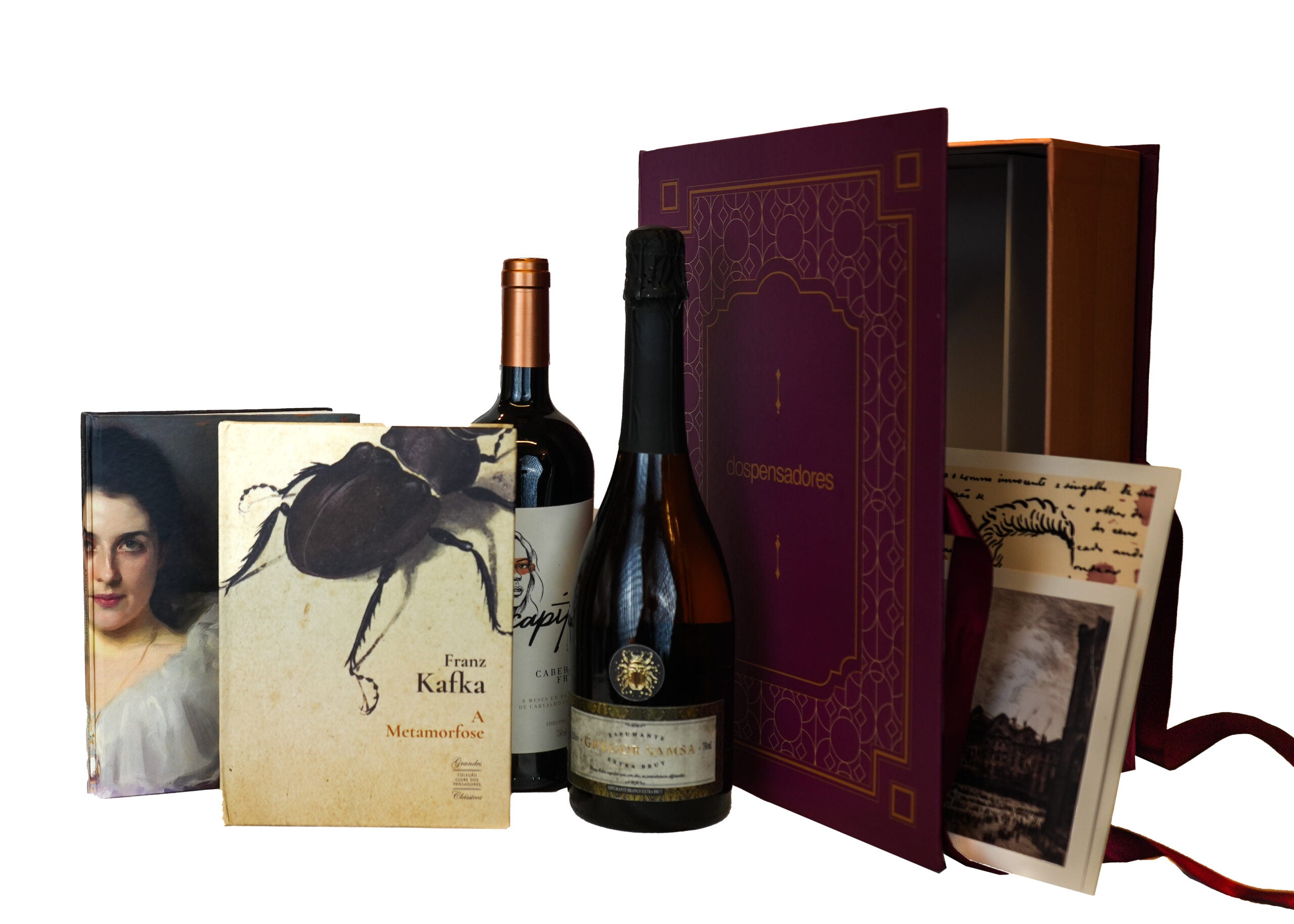 Box Experiência: A Metamorfose + Dom Casmurro — 2 Livros, 2 Cursos, Vinho e Espumante